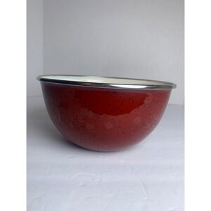 Paula Deen Red Speckled Enamel Mixing Bowl Stainless Steel Rim 8 Inch